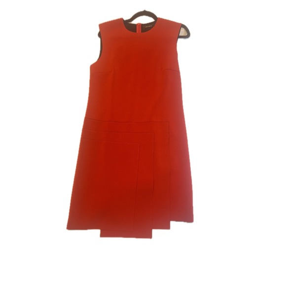Cop.Copine Red Sleeveless Dress A-Line Midi Pocket Detail Modernist - Picture 1 of 5